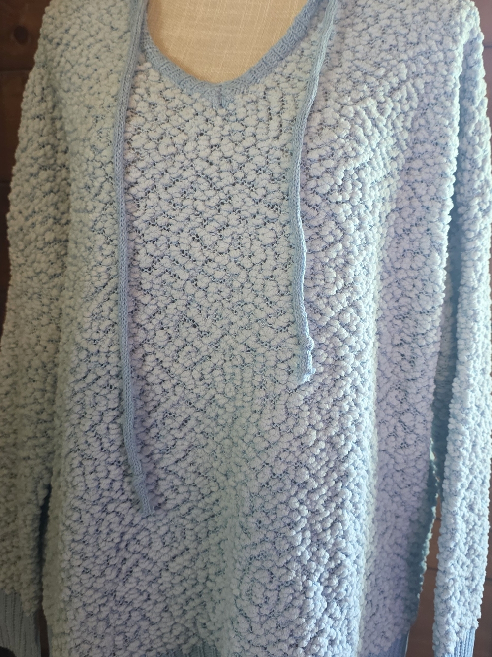 Miracle - Light Blue Popcorn Knit Hooded Pullover - M/L